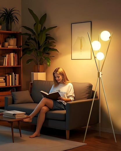 Lightdot Tripod Floor Lamp Stepless Dimmable Globe Modern Floor Lamp Gold Standing Lamps with 3PCS 3000K G9 Bulbs Stable Base Mid Century Modern Floor Lamps for Living Room