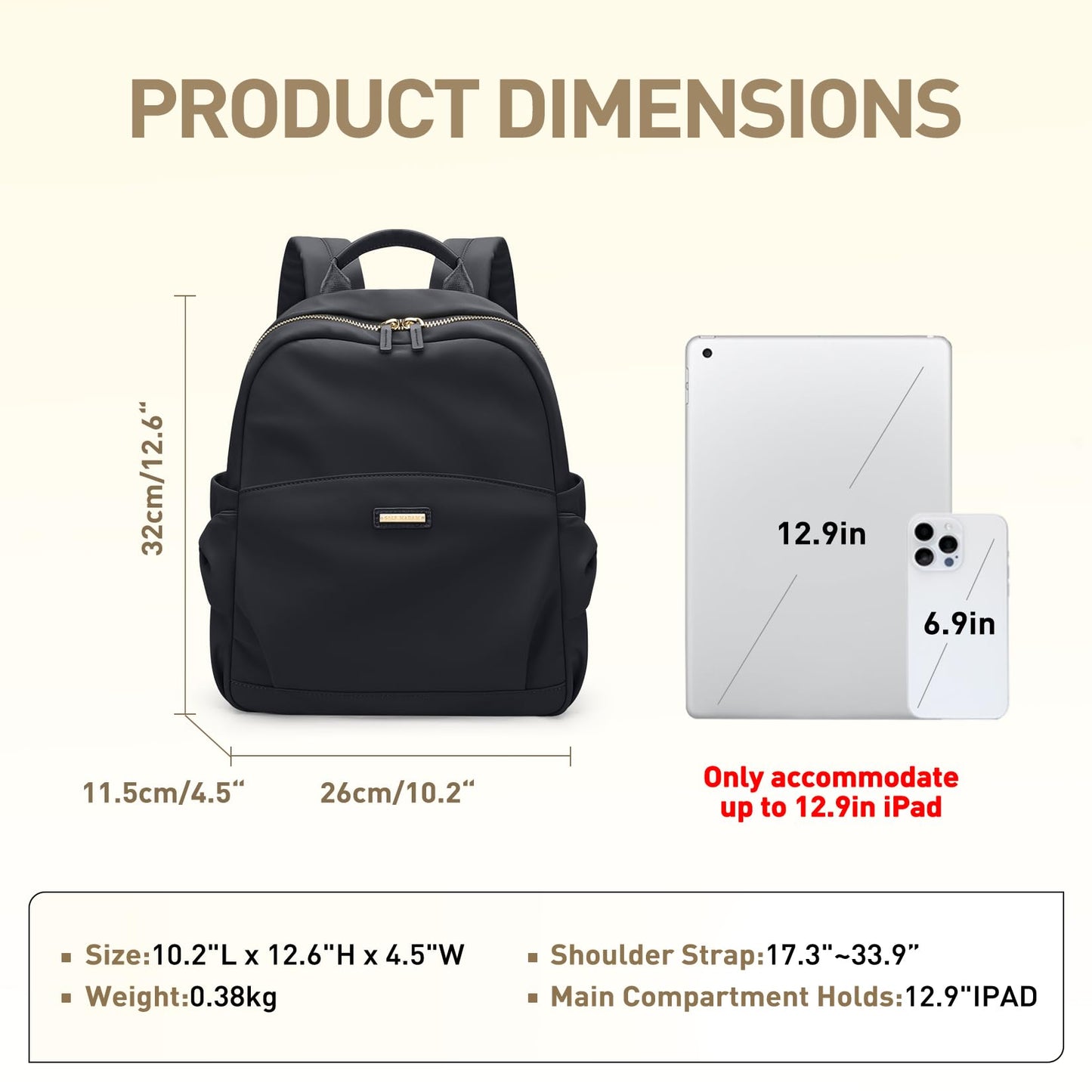 GOLF QUALITY Mini Backpack for Women Small Backpack Purse Cute Stylish Lightweight Daypack for College Work Travel Party,12.9Inch,Classic Black
