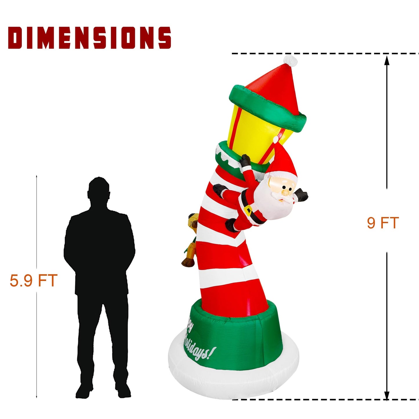 Lulu Home 9FT Christmas Inflatable Decorations, Giant Lighted Lighthouse with Santa and Reindeer, Xmas Blowups with Drawstring Bags for Winter Holiday Yard Lawn Garden Outdoor Decor