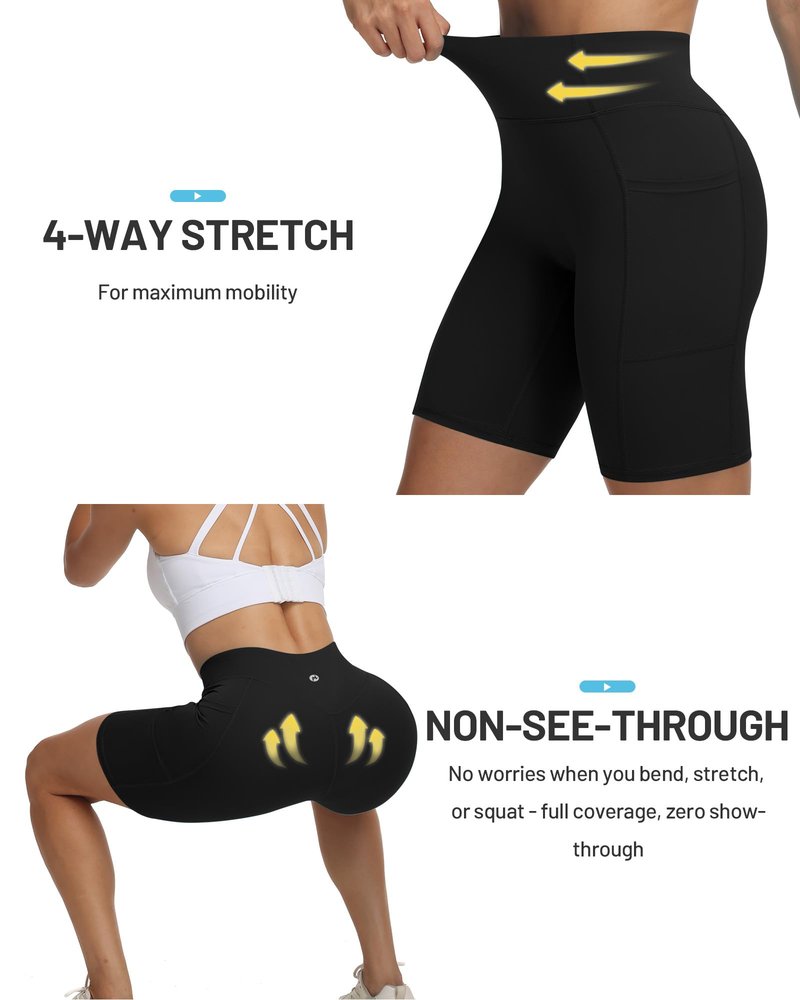 Moozava Tummy Control Biker Running Shorts for Women High Waisted Spandex Athletic Compression Gym Shorts Women 8 Inch Volleyball Workout Yoga Black XL