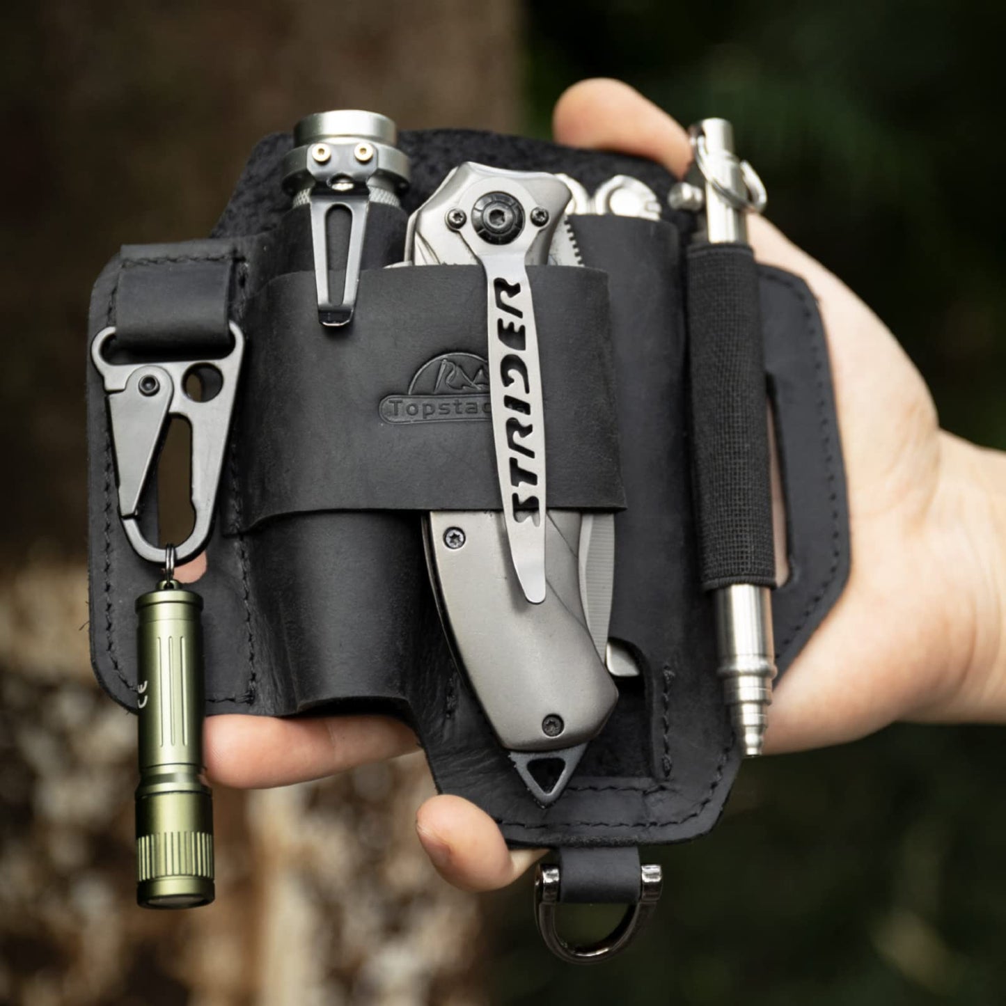 Topstache Leather Multitool Sheath,EDC Belt Organizer for Work and Daily Use,Leatherman Sheath,EDC Pocket Organizer for Flashlight and Multitool,Gifts for Men,Leather Sheath for Multitool,Black