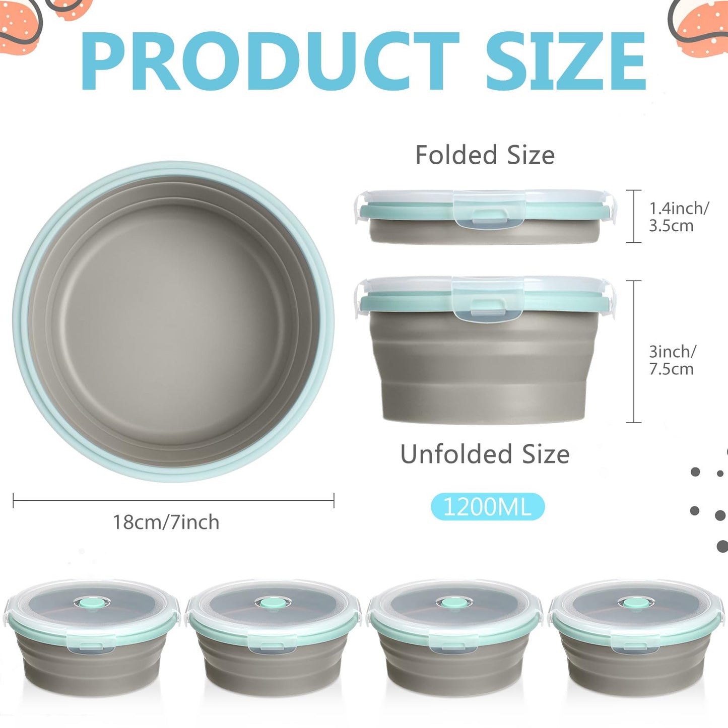 Suclain 4 Pcs Camping Bowl with Lid Collapsible Silicone Lunch Box Salad Bowl Expandable Food Storage Container Folding Travel Container for Hiking Camping(Red, Pink, Blue, Green,12 oz)