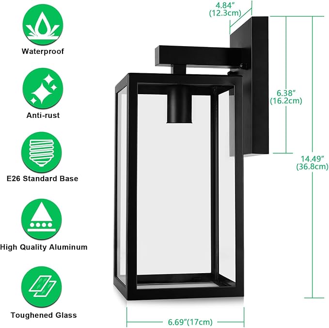 MAXvolador Outdoor Wall Lantern, Extra Large Exterior Waterproof Wall Sconce Light Fixture, Black Anti-Rust Mount Lighting, E26 Base Porch Lamp