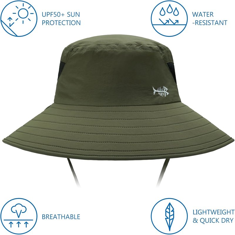 BASSDASH UPF 50+ Sun Hat - Breathable Wide Brim Bucket Hat with Removable Face Cover & Neck Flap for Fishing & Hiking