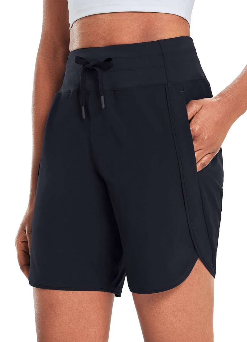 baleaf Women's 7" Long Running Shorts Athletic Workout Gym Quick Dry Hiking Shorts High Waisted Zipper Pocket Black S