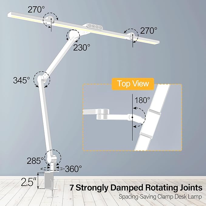 Micomlan Architect Desk Lamp with Clamp, Led Desk Lamp for Home Office with Remote Control, 24W Bright Dimmable Computer Light with Atmosphere Lighting Adjustable Table Light(Remote)