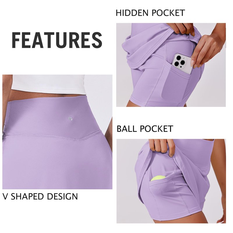 PINSPARK Womens Golf Skirt High Waisted Athletic Skirts A-line Golf Skirt for Running Sports Workout Pickleball, Purple XS
