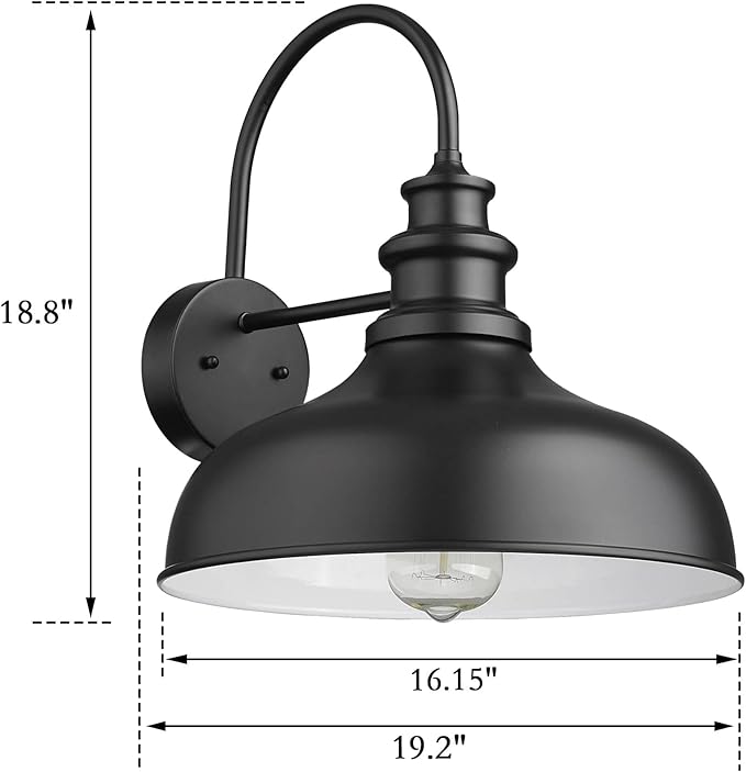 Bestshared Large Farmhouse Barn Lights 16 Inch Dome Outdoor Wall Lighting Fixture Industrial Wall Sconces Exterior Mount Lantern Light for Porch, Entryway, Garage(2Pack, Black+White)