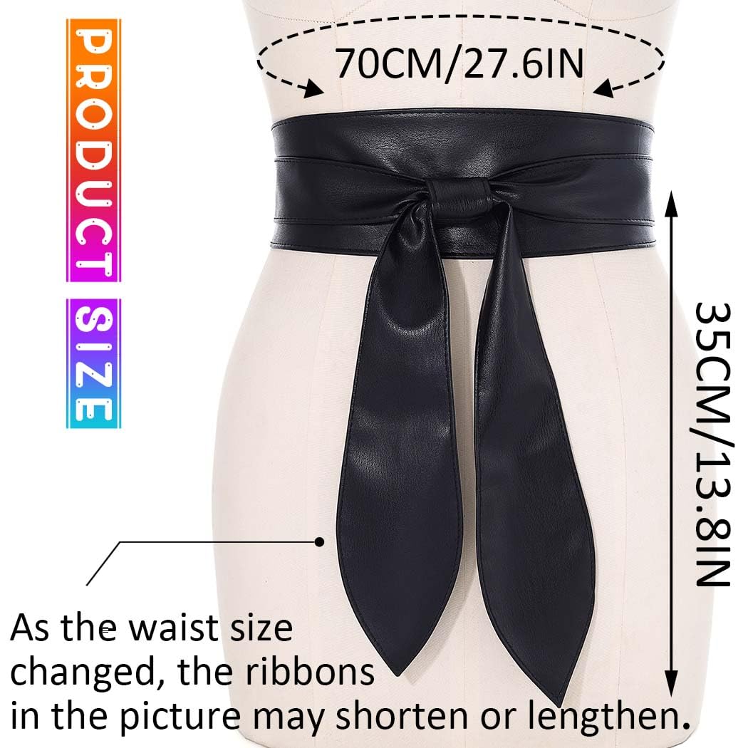 Beautriy Black Obi Belt Wide Leather Wrap Belts Fashion Corset Belt Accessories for Women (Black)