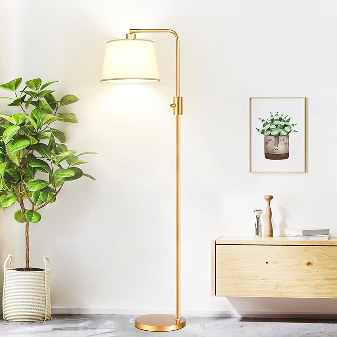 【Upgraded】 Dimmable Floor Lamp, 1000 Lumens LED Edison Bulb Included, Arc Floor Lamps for Living Room Modern Standing Lamp with Shade, Tall Lamps for Living Room Bedroom Office Dining Room - Gold