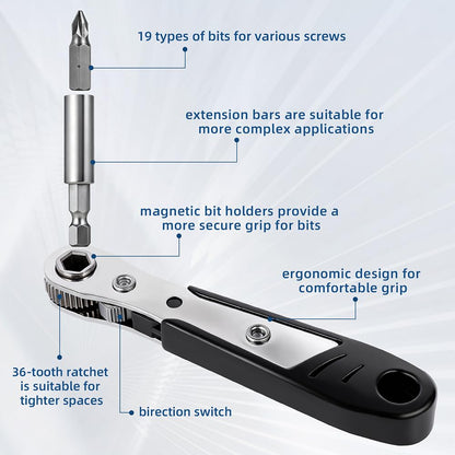 RTAYAGOOPA 22-in-1 Right Angle Screwdrivers Set, 36-Tooth Mini Ratchet Screwdriver, 90° Offset for Tight Spaces, Multi-head screwdriver Compact for DIY/Repairs, Gifts for Men