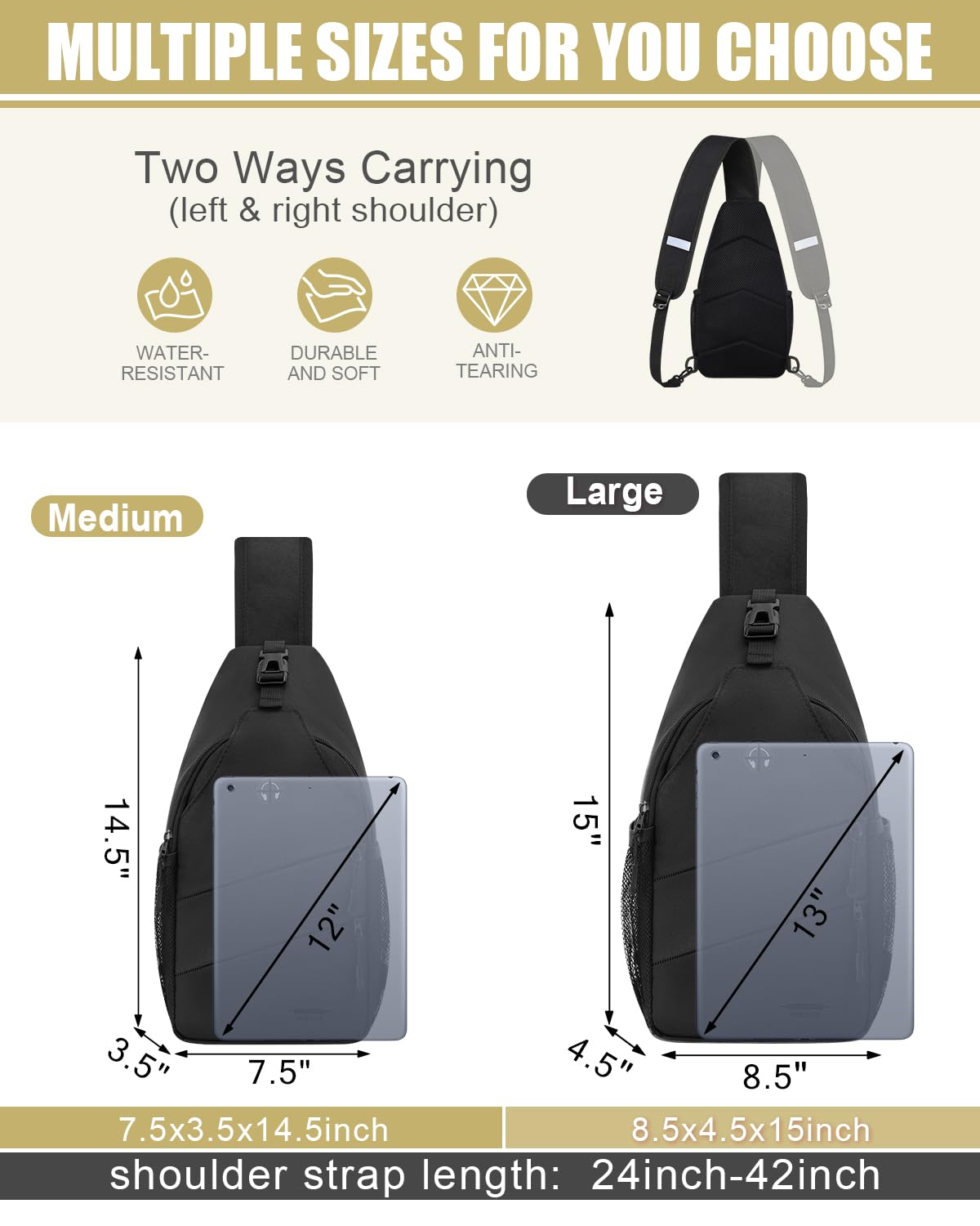 Pritent Crossbody Bags for Women Men Trendy Sling Bag Bakpack Casual Chest Bag with Convertible Shoulder Strap Travel Cross Body Bag for Hiking Traveling Outdoors(Black)