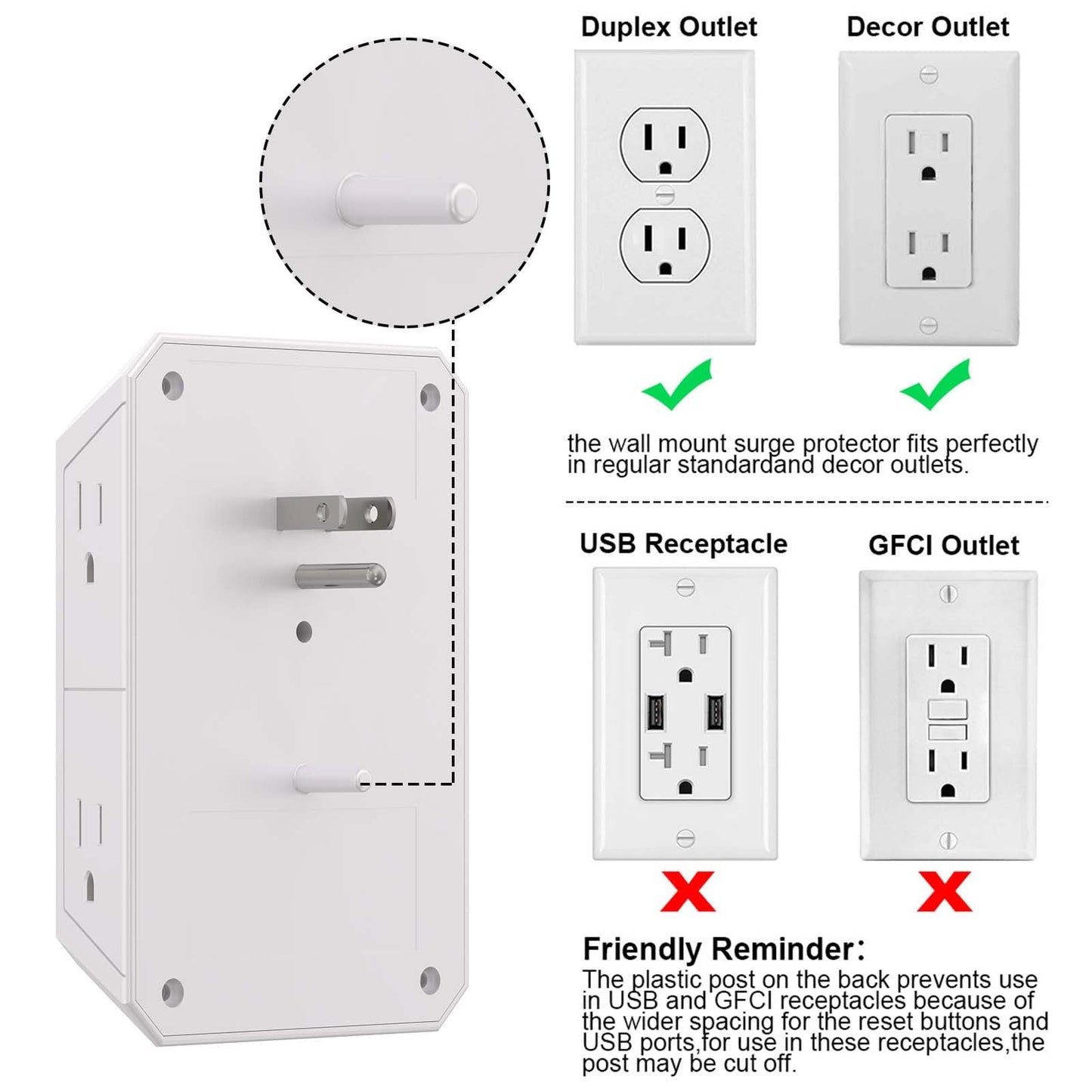 Outlet Extender Surge Protector - NUOZHI 6 Outlet Splitter with 4 USB Ports(2 USB-C), Multi Plug Wall Outlet 1680J Power Strip for Home Office Dorm Room Essentials, ETL, White