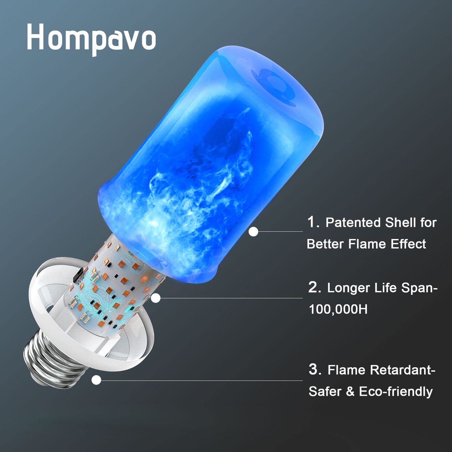 Hompavo 【Upgraded】 LED Flame Light Bulbs, 4 Modes Flickering Light Bulbs with Upside Down Effect, E26 Flame Bulb for Halloween Christmas Party Patio Porch Home Indoor Outdoor Decorations - 2 Blue