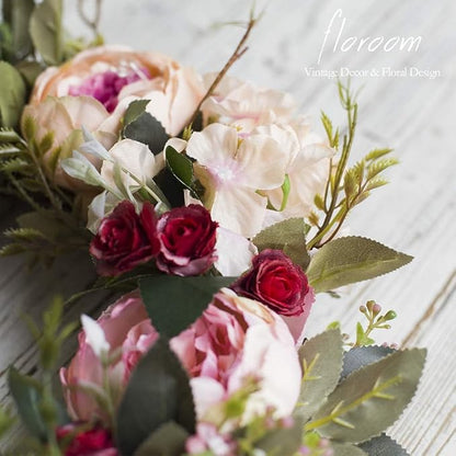 Floroom Floral Wreath, Artificial Peony Wreath, 15"-16" Front Door Decorations Wall Decor