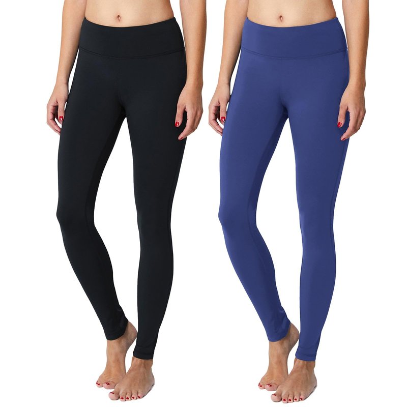 baleaf Women's Fleece Lined Leggings Thermal Warm Winter Leggings High Waisted Yoga Pants Cold Weather Inner Pocket 2-Pack Black/Blue XS