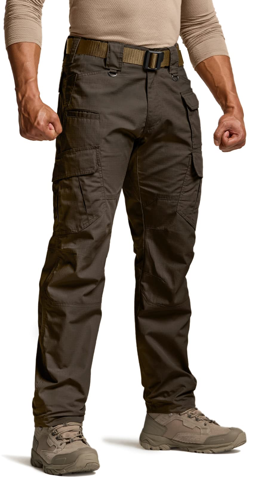 CQR Men's Tactical Pants, Water Resistant Ripstop Cargo Pants, Lightweight EDC Work Hiking Pants, Outdoor Apparel, Duratex Mag Pocket Dark Brown, 28W x 30L