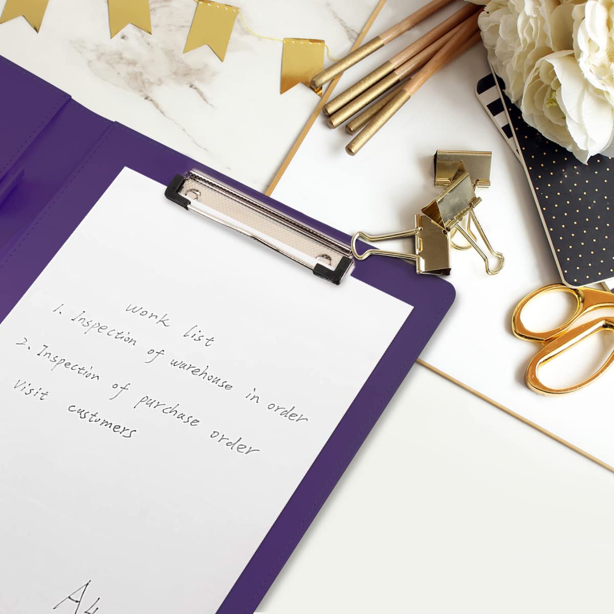 WAVEYU Resume Portfolio Folder, Padfolio Clipboard, Writing Portfolio Leather Clipboard with Cover for Legal Pad Holder Letter Size A4 for Business Conference Notepad Clip Boards, Purple
