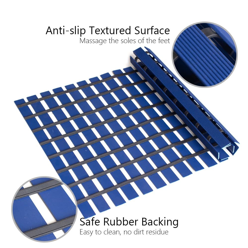 SUWUYUE Bath Mat Non Slip Shower Mat Bathtub with Drain Holes and Heavy Duty Rubber No Suction Cups Sturdy Shower Stall Tub Mat for Bathroom, Shower Floor, Pool, SPA, (Blue, 17"x26")