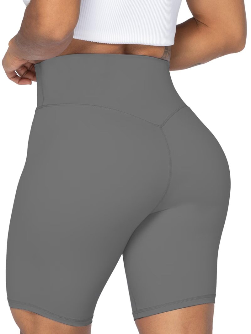 Sunzel 8" Waist Biker Shorts for Women No Front Seam Soft Yoga Workout Gym Bike Shorts Tummy Control Squat Proof Charcoa Grey Large