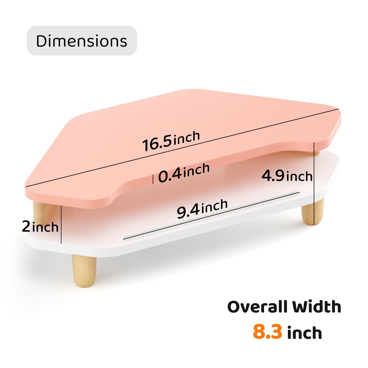 AFOOYO Monitor Stand Riser,2 Tier Corner Wood Sturdy 16.5In Computer Stand, Multi-Purpose Desktop Storage Stand for Laptop,PC,iMac,Printer,Computer,Pink