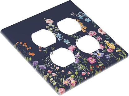 Decorative Light Switch Cover Plate Rustic Wild Floral Darkground Vintage Watercolor Flower 2 Gang Socket Covers Double Duplex Wallplates Switch Plates and Outlet Covers