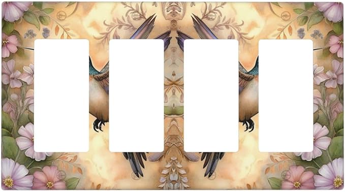 Decorative Art Light Switch Covers Blossom & Hummingbird 4 Gang Rocker Decora Outlet Covers Electrical Faceplate GFCI Wall Plate for Home Decor