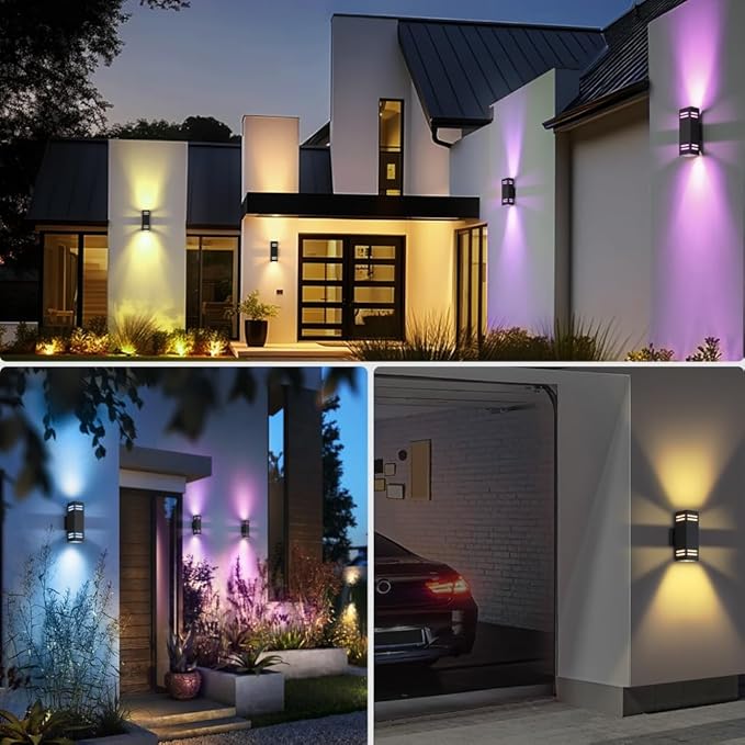 KIZON Modern Smart Porch Lights RGBCW, Dusk to Dawn Outdoor Lights Color Changing App Control with Remote, Dimmable WiFi Up and Down Lights Outdoor Sconce for House Theater Garage, ETL Listed, 2 Pack