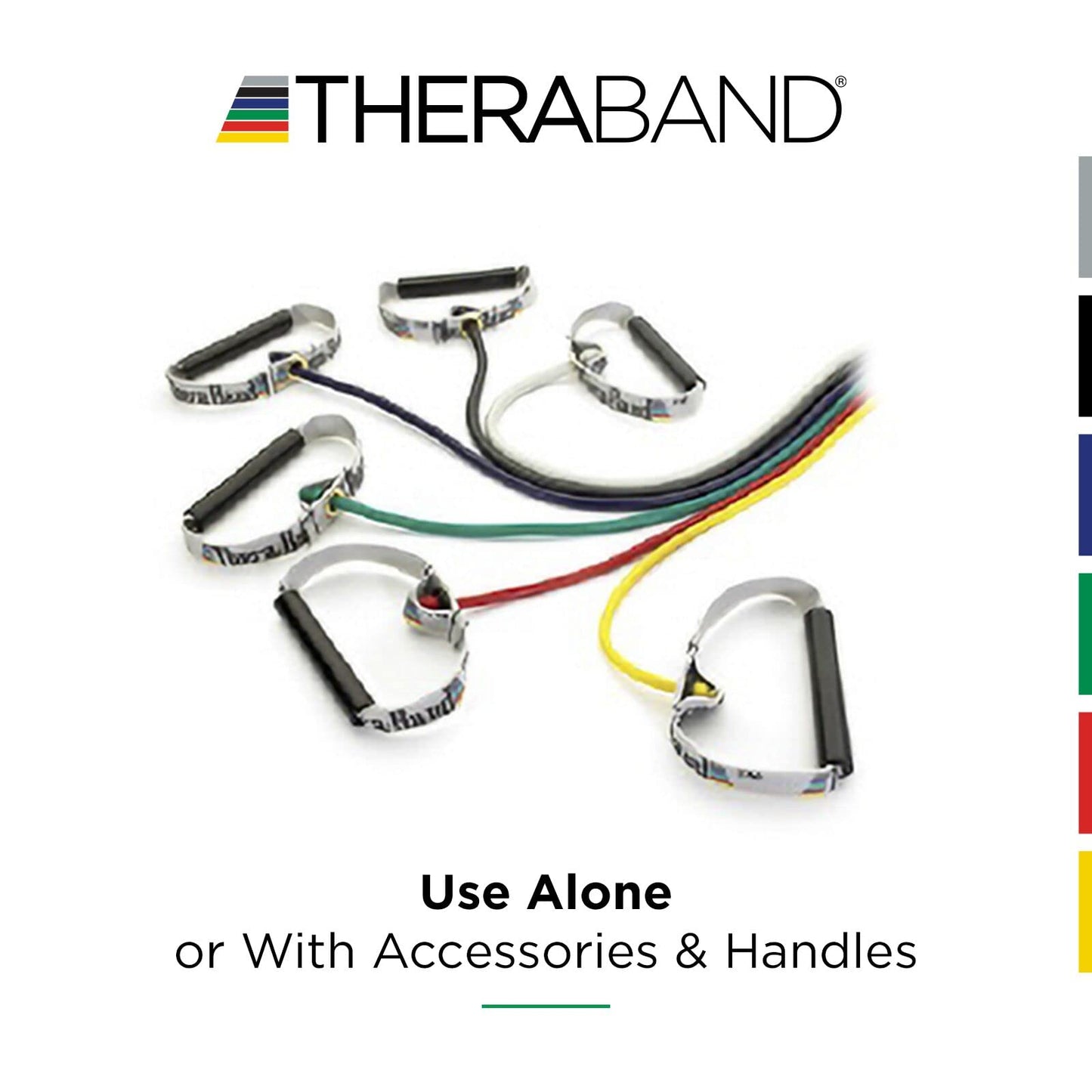 THERABAND Resistance Tubes, Professional Latex Elastic Tubing For Physical Therapy, Lower Pilates, At-Home Workouts, & Rehab, 12 Inch With Padded Cuffs, Green, Heavy, Level 3