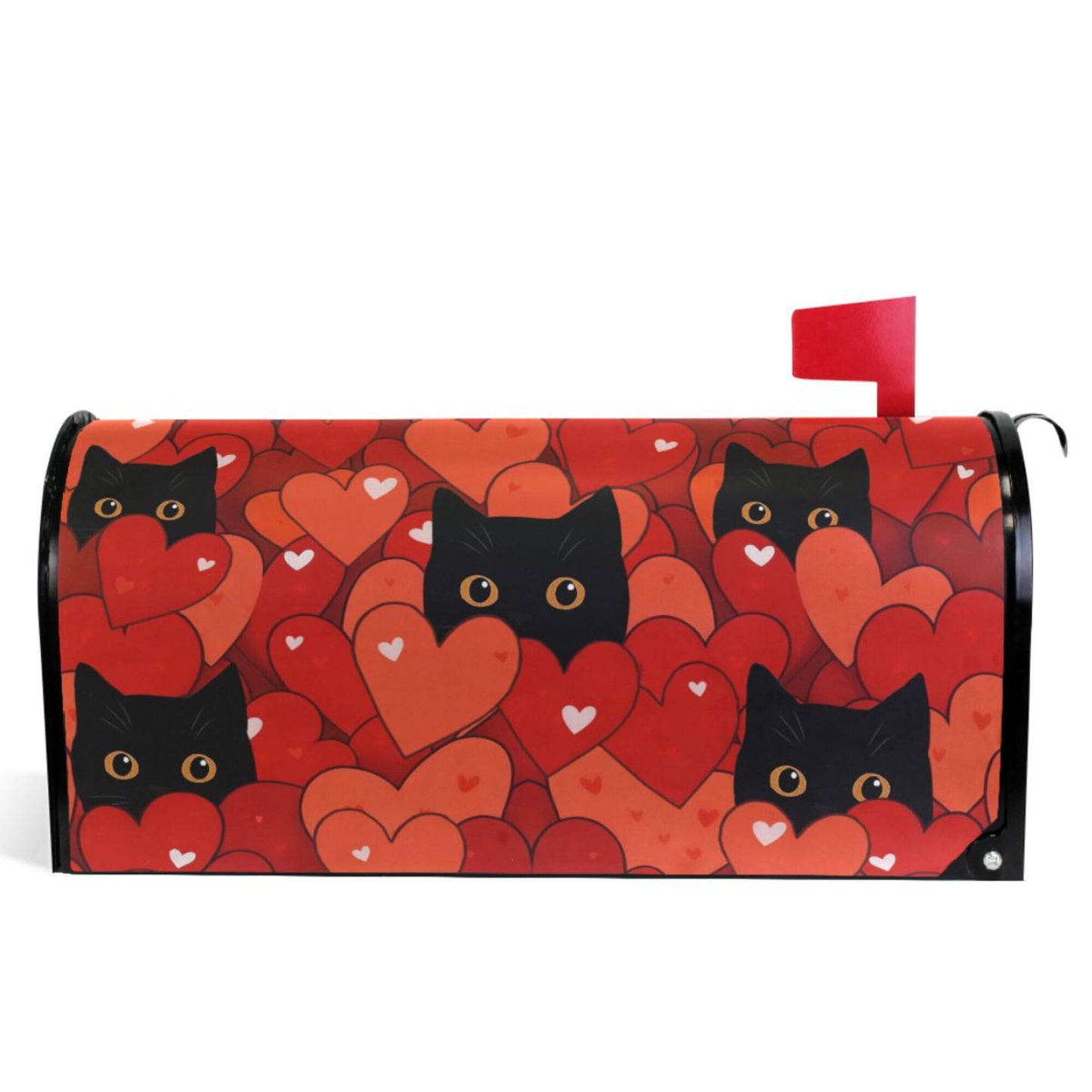 Happy Valentine’s Day Red Magnetic Mailbox Covers Love Cats Heart Kitty Mailbox Cover Over Size Full Magnet Garden Yard Porch Mail Boxes Cover Holiday Decorations 25" L x 21" W