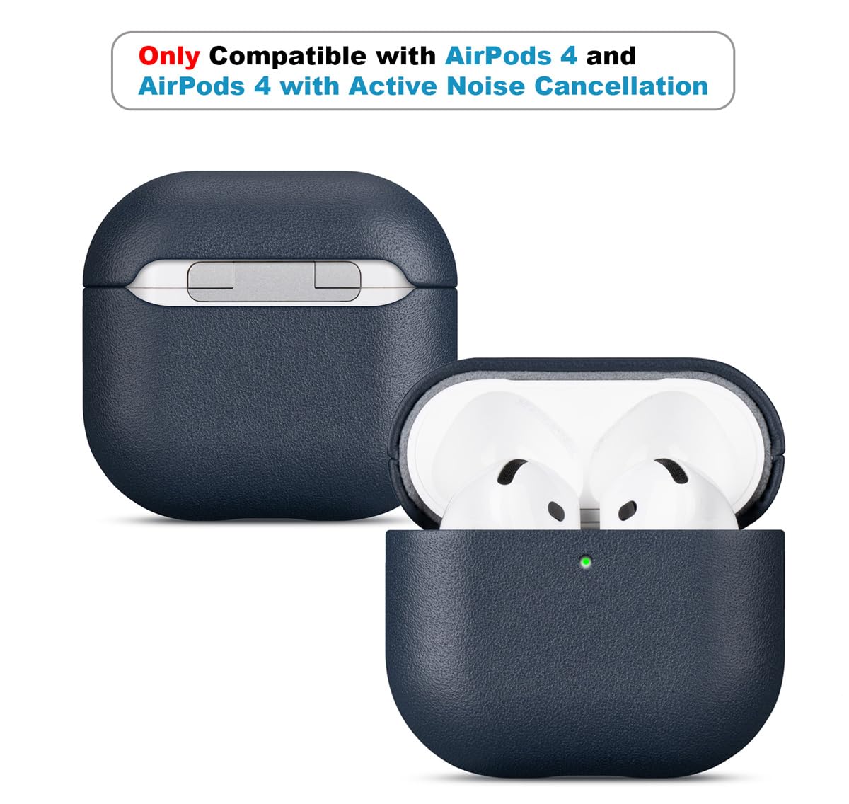LOPIE Handmade Case for AirPods 4 / AirPods 4 with Active Noise Cancellation Leather Case, Fully-Wrapped with Top Grain Leather, Protective Hard Shell Cover for Gen 4 AirPods - Blue