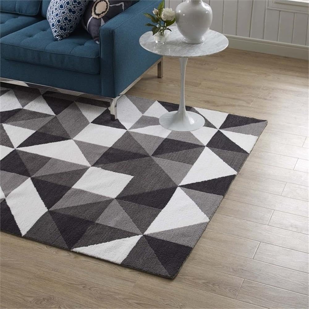 Modway Kahula Geometric Triangle Mosaic 8x10 Area Rug In Black, Gray and White
