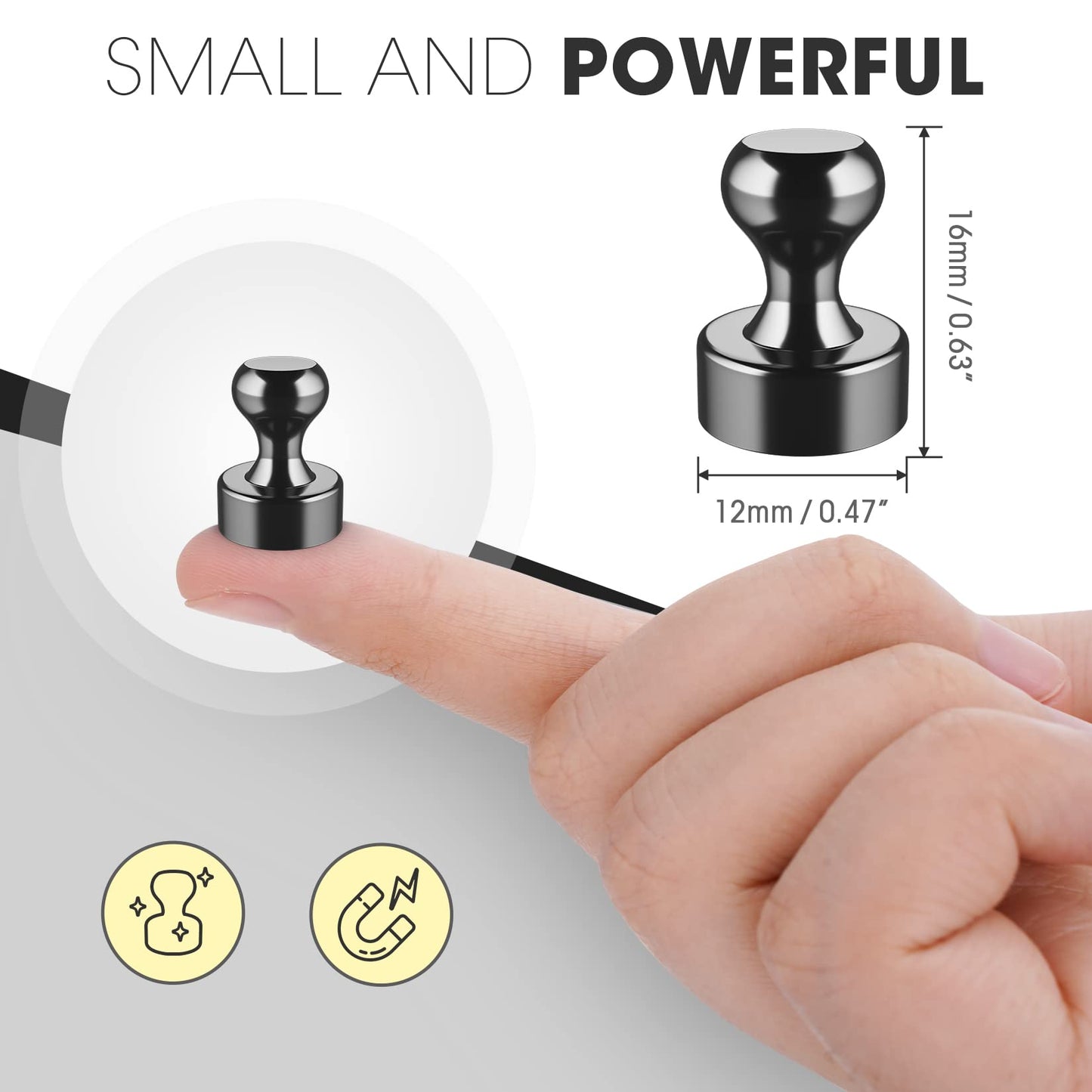 Grtard 48 Pack Black Magnetic Push Pins, Fridge Magnets for Whiteboard, Whiteboard Magnets Refrigerator Magnets, Small and Strong Push Pin Magnet for Office, School, Locker, and Map Magnet