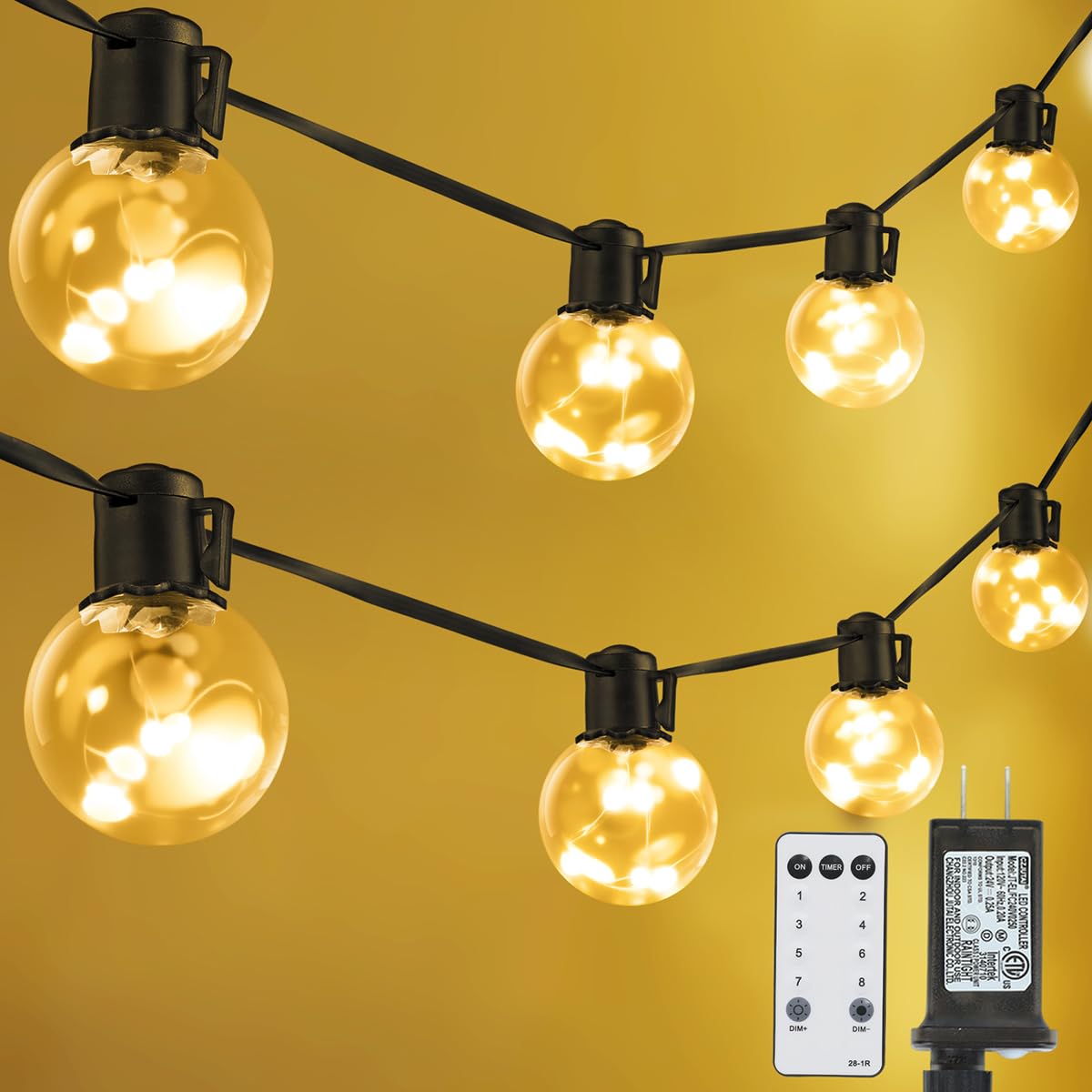 KepStars Outdoor String Lights Plug in, 25ft 20 LED Bulbs Hanging Patio Lights Dimmable with Timer & Remote, Globe Bulb Shatterproof & Waterproof for Outdoor Indoor Backyard Balcony Decor - Warm White