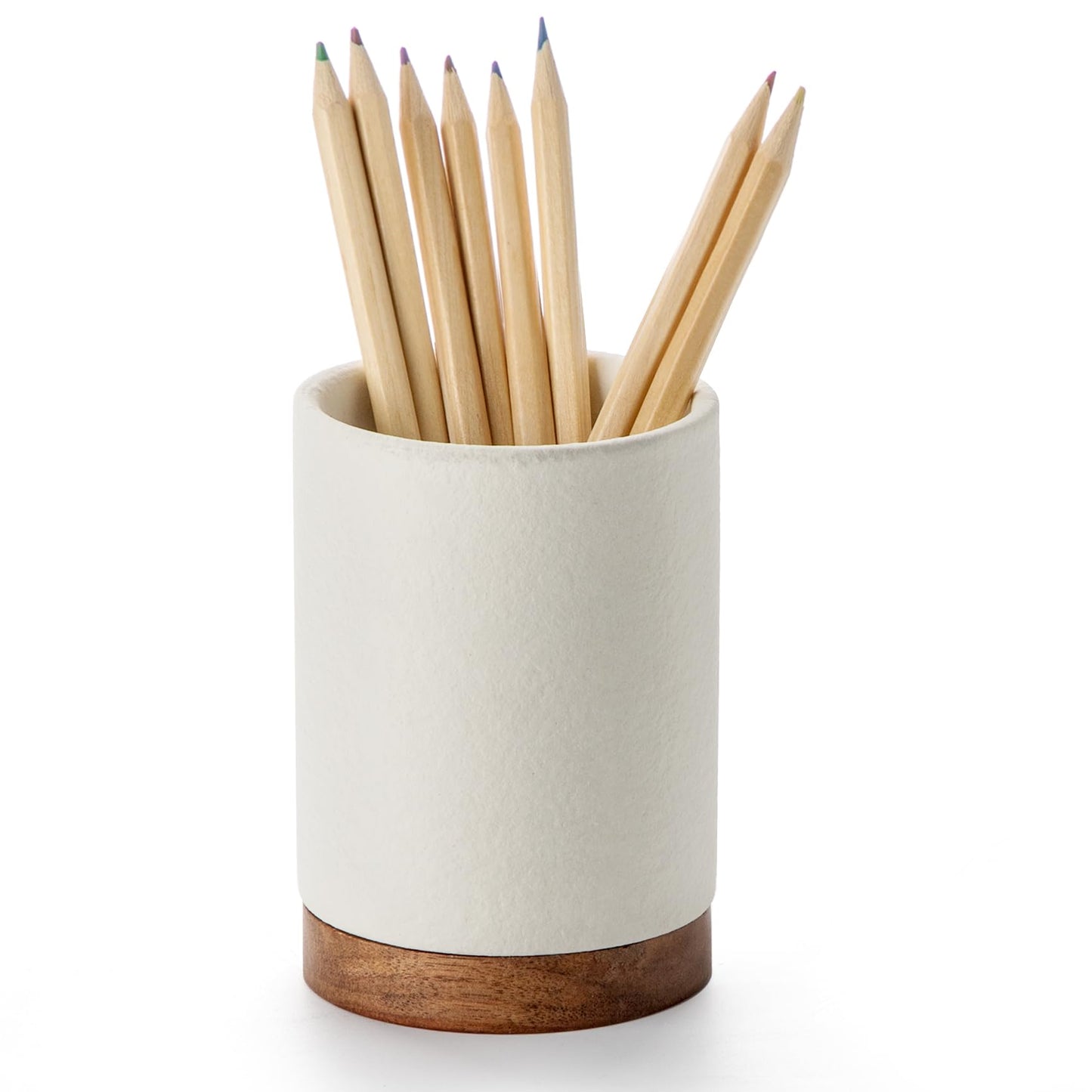Officepal Pen Holder for Desk, Ceramic Pencil Organizer & Makeup Brush Holder, Office Decor and Desk Accessories，Perfect Office Organization,Teacher Supplies (White, Set / 1)