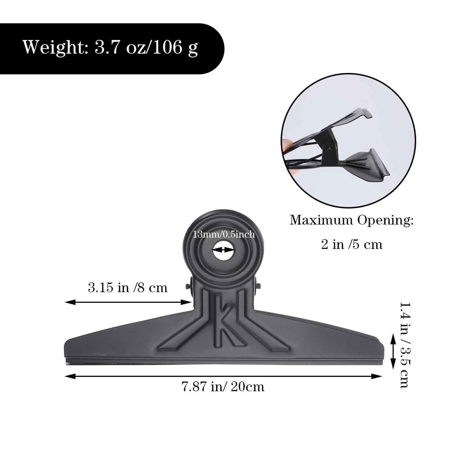 Extra Large Bulldog Clips, 5 Pack Metal Binder Clips Jumbo 7.9 Inches, Paper Clip Clamps for Chips and Other Food Bags, Papers, Drawings, Crafts, Photos at Home & Office & School (Black)