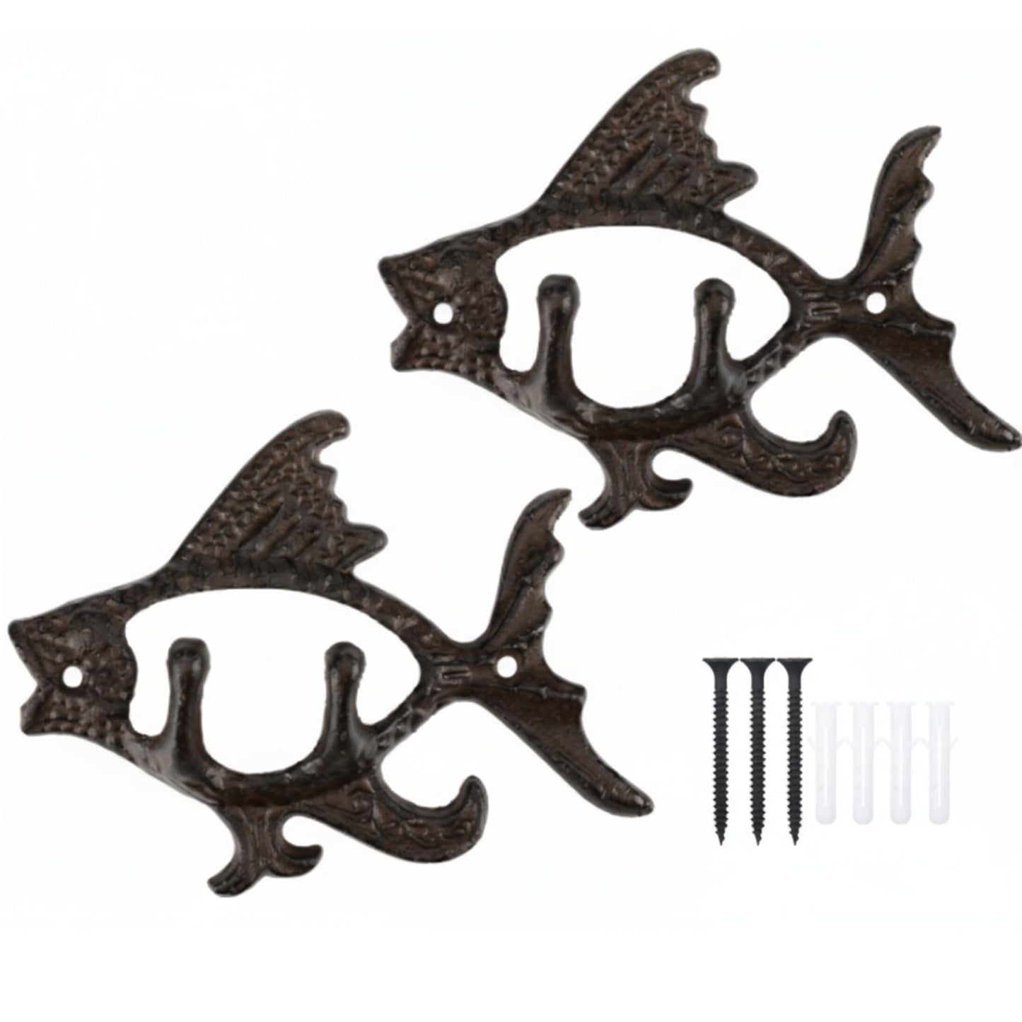 Otoolling 2 Pcs Cast Iron Fish Designed Wall Hooks Nautical Coat Hooks Rack Heavy Duty Fish Coat Hangers Metal Decorative Wall Holder Mounted with 2 Screws for Hanging Keys Towel Bag Scarf Cap