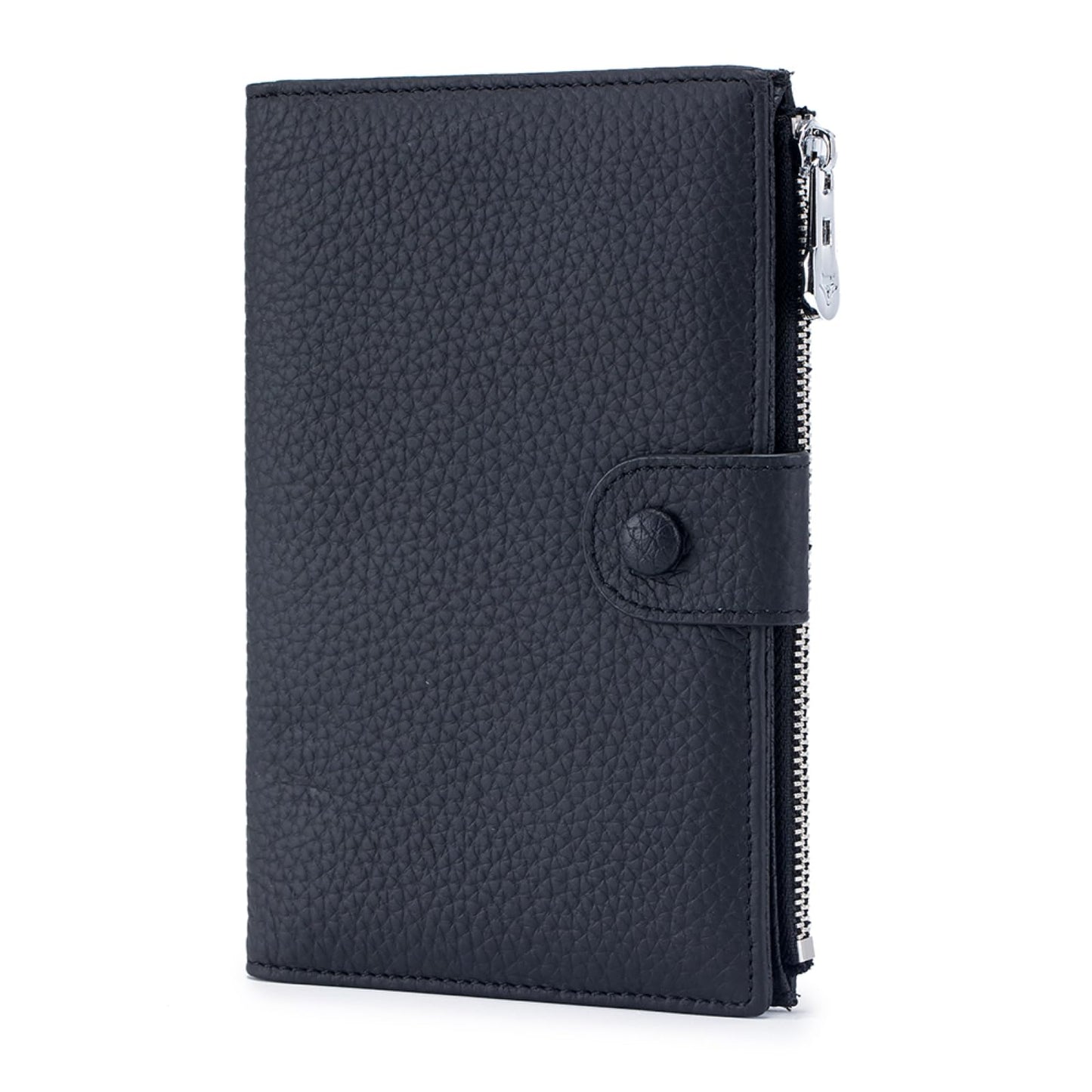 Genuine Leather RFID Blocking Passport Holder Wallet, Multi-Functional Travel Document Organizer with Zipper Pocket, Includes SIM Card Ejector Pin (Black)