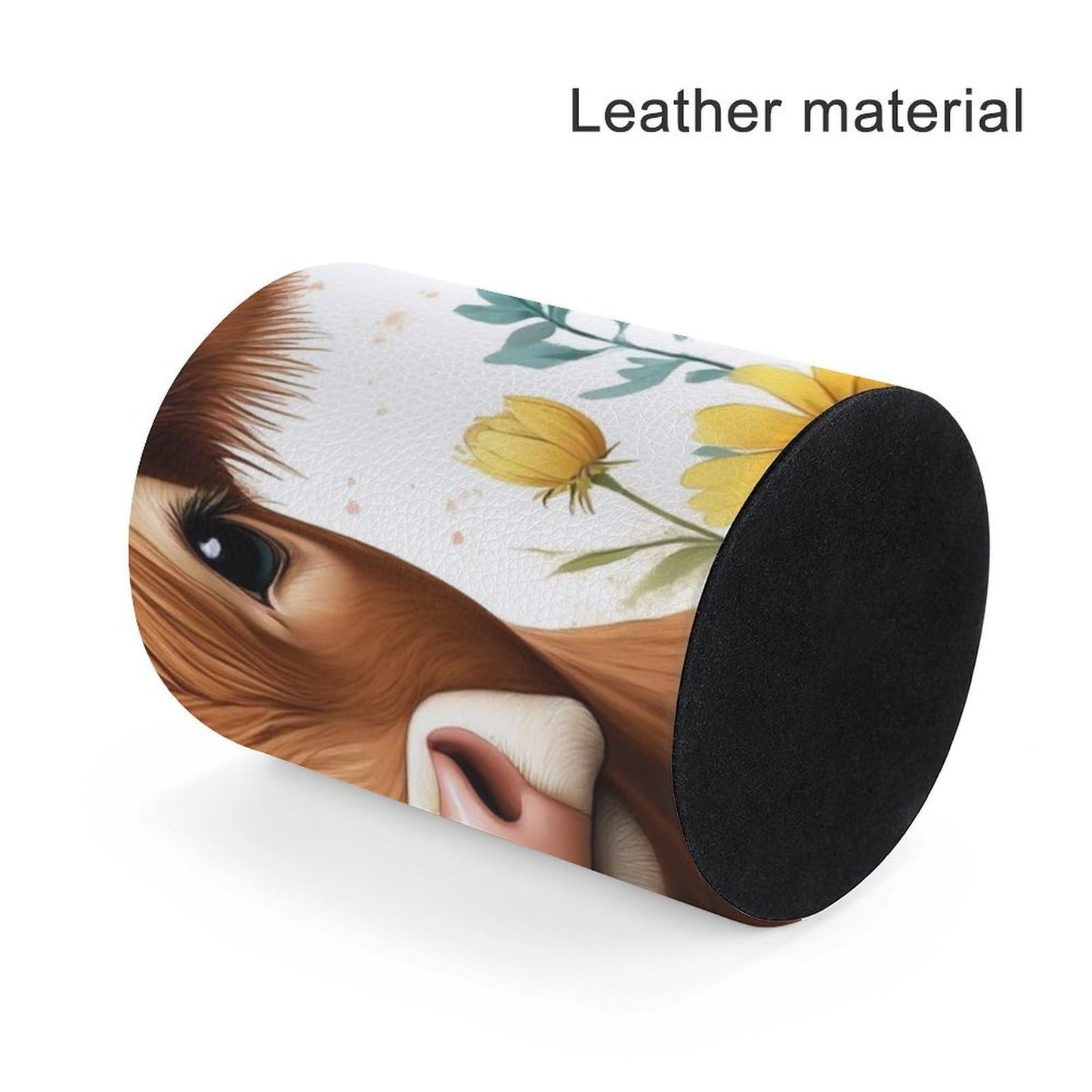 UTRSIFB Pen Holder Leather Pencil, Holder Cup Makeup Brush Storage Organizer, Waterproof Multifunctional Office Supplies Cute Highland Cow