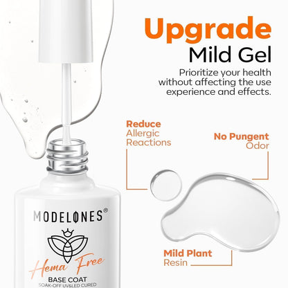 modelones Builder Nail Gel with Gel Top Coat, 3Pcs Clear Builder Nail Kit for Thickening Apex Building Extension Rhinestone Gel Tips Glue, U/V LED Lamp Cured for Home DIY Salon Girls