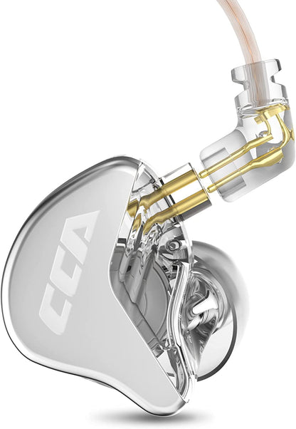 CCA CRA in Ear Monitor Headphones, Ultra-Thin Diaphragm Dynamic Driver Super Bass Clear Sound Gaming Earbuds Wired IEM Earphones with Detachable Cable, in Ears for Singers Musician DJ Stage (White)