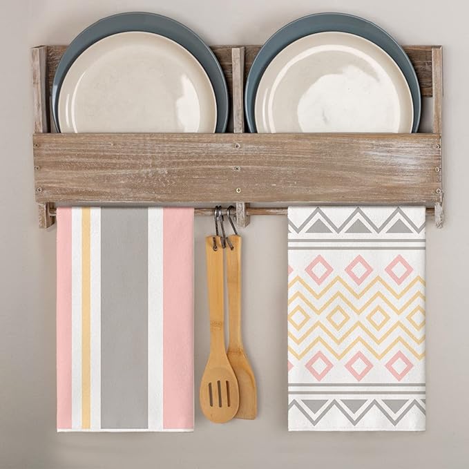 Artoid Mode Pink Stripes Home Sweet Home Boho Kitchen Towels Dish Towels