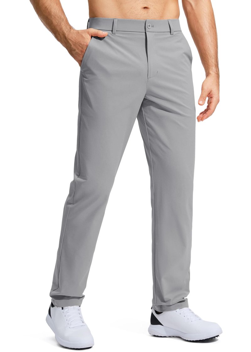 Pudolla Men's Golf Pants Work Dress Comfy Pants Casual Slacks Trousers with Pockets(Light Grey 42Wx32L)