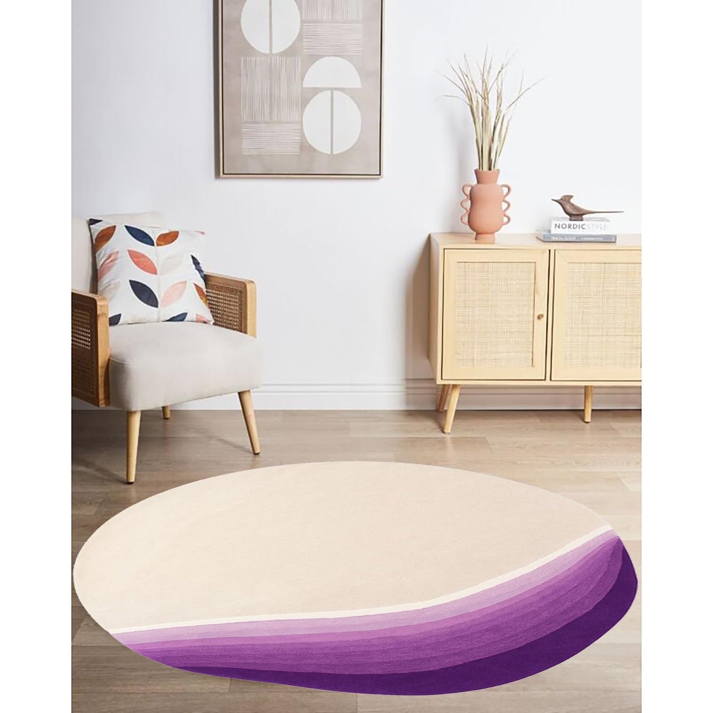 Purple and Beige Irregular Shaped Rug with Ombre Texture Bohemian Art 2' Area Rugs for Living Room Bedroom Nursery Room Dining Room Large Fuzzy Soft Carpet Washable Non Slip Kitchen Runner Mat