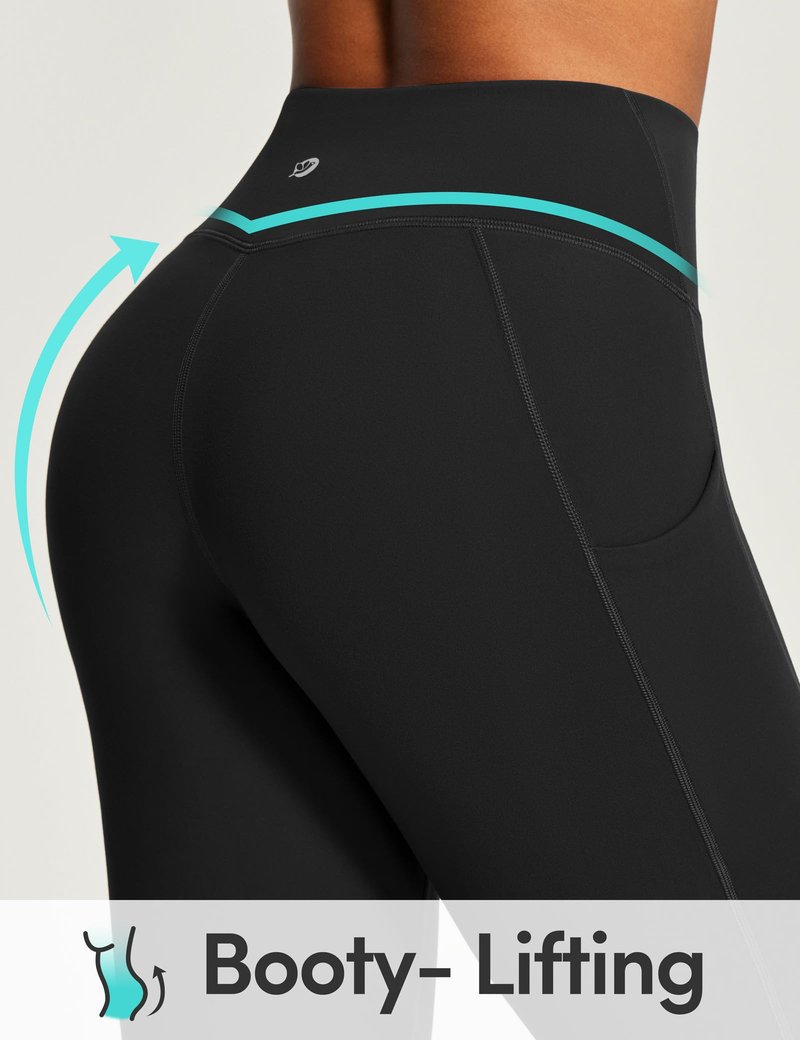 IUGA Capri Leggings for Women with Pockets Women's High Waisted Knee Length Capris Compression Yoga Pants Workout Leggings Black