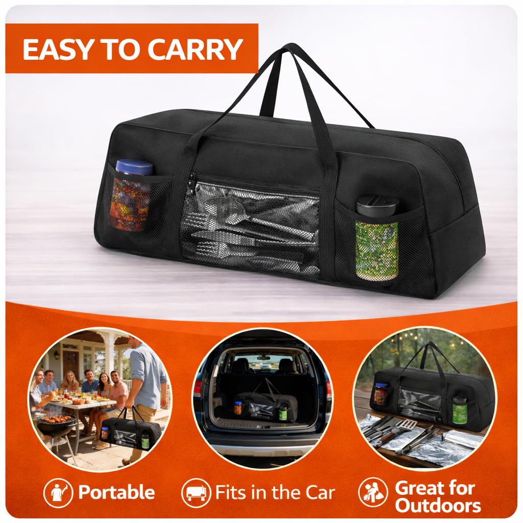 Vexillum Portable Grill Tool Storage Bag – Large BBQ Utensil Organizer for Grilling & Camping, Waterproof & Stain-Resistant Fabric with Pockets, Barbecue Accessories Case Container (22"x6.5"x7.2")