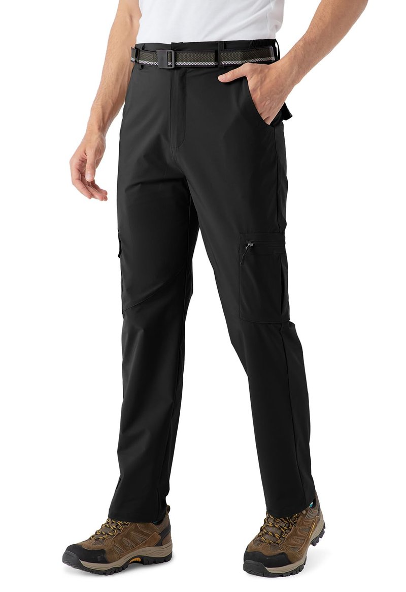 TBMPOY Men's Hiking Pants Lightweight 6 Cargo Pockets Quick Dry Water Resistant Outdoor Travel Work Fishing Black 36
