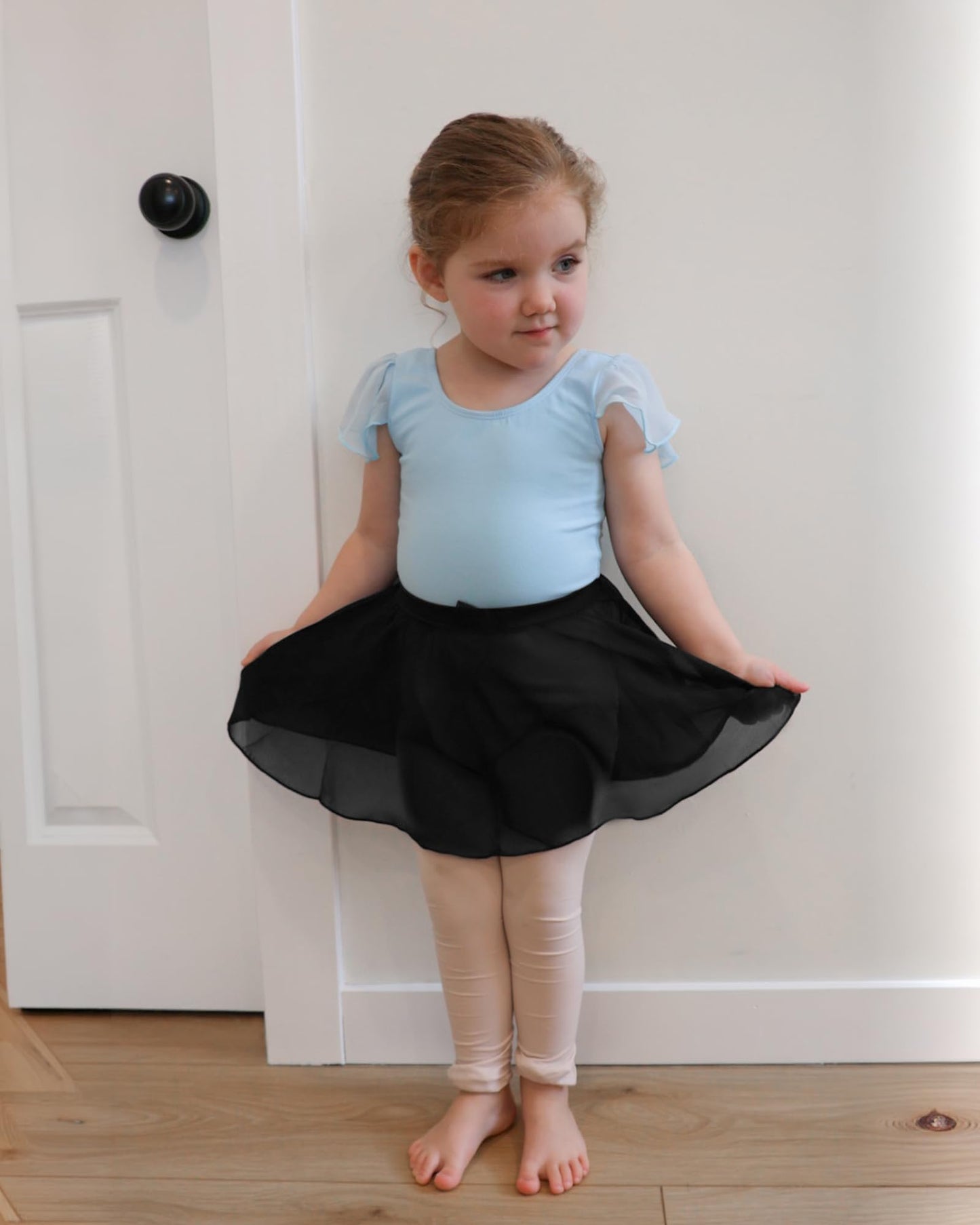 Stelle Girls Ballet Skirt, Chiffon Dance Skirt for Girls with Mesh Bowknot, Elastic Waist Pull-on Skirts for Ballet (Black,12-14Years)