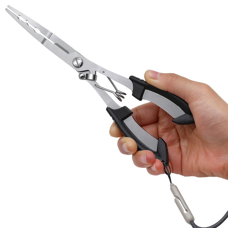 Fishing Pliers Hook Remover Tool, Stainless Steel Fishing Needle Nose Pliers Saltwater Freshwater, Fish Dehooker Plyers with Lanyard, Fish Multitool Gear with Braided Line Cutter