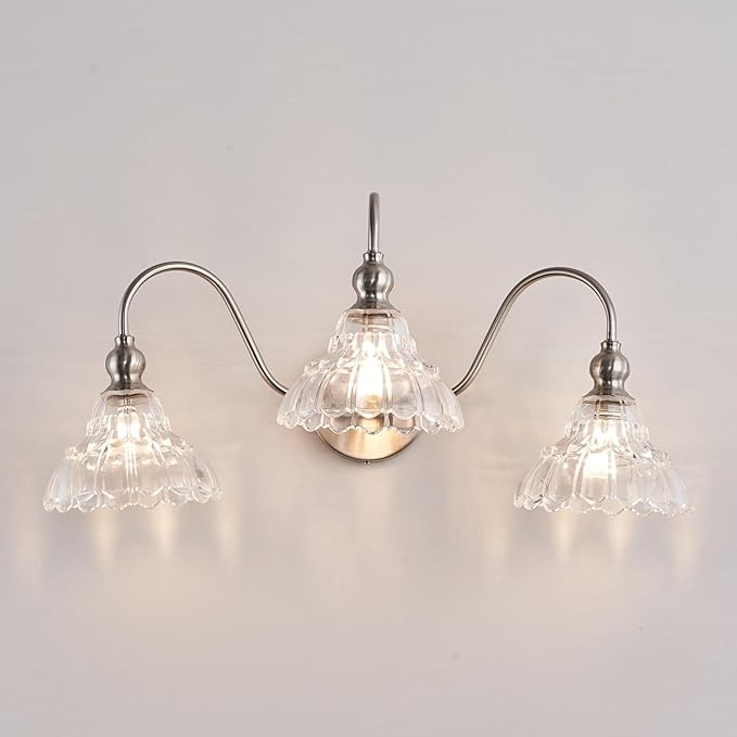 3-Light Brushed Nickel Bathroom Vanity Light Fixtures Vintage Bathroom Light Vanity Lighting Fixtures for Living Room Over Mirror